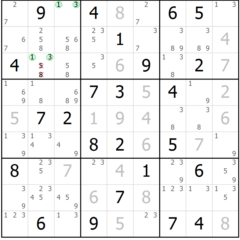 Position des candidats pour la solution de la Gr 44 page 47 du magazine de sudoku Maestro n° 104