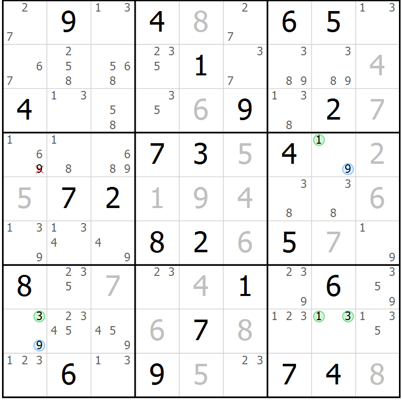 Position des candidats pour la solution de la Gr 44 page 47 du magazine de sudoku Maestro n° 104