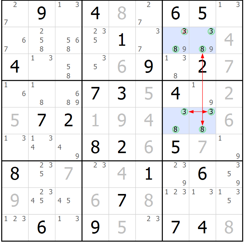 Position des candidats pour la solution de la Gr 44 page 47 du magazine de sudoku Maestro n° 104