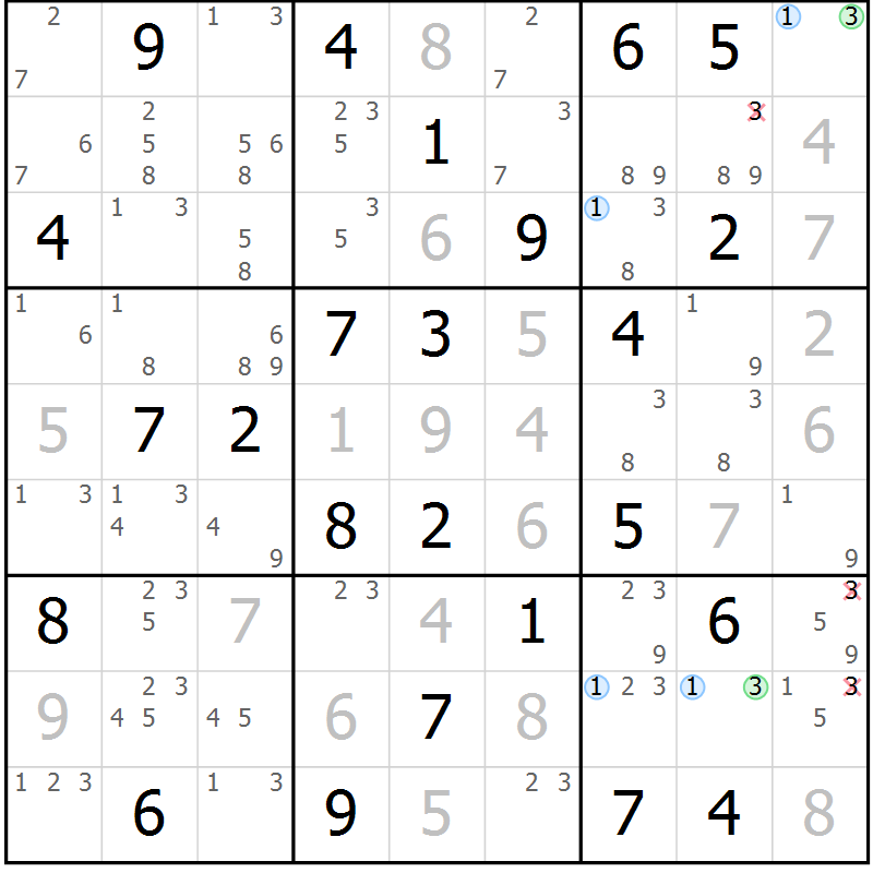 Position des candidats pour la solution de la Gr 44 page 47 du magazine de sudoku Maestro n° 104