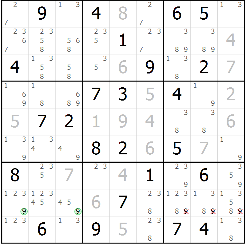 Position des candidats pour la solution de la Gr 44 page 47 du magazine de sudoku Maestro n° 104