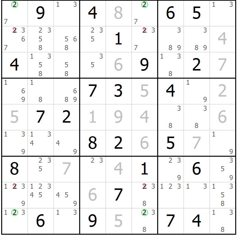Position des candidats pour la solution de la Gr 44 page 47 du magazine de sudoku Maestro n° 104