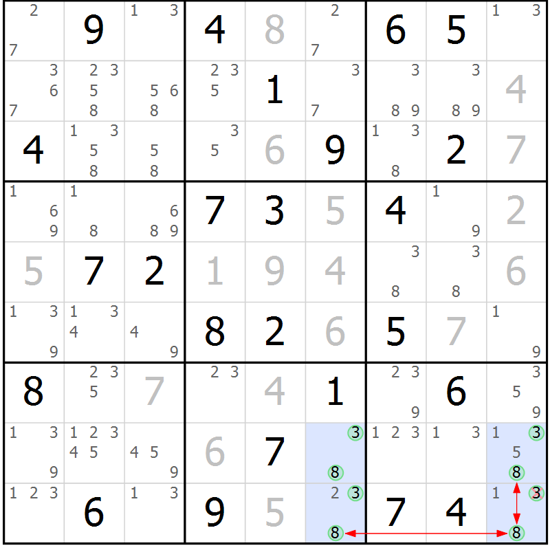 Position des candidats pour la solution de la Gr 44 page 47 du magazine de sudoku Maestro n° 104