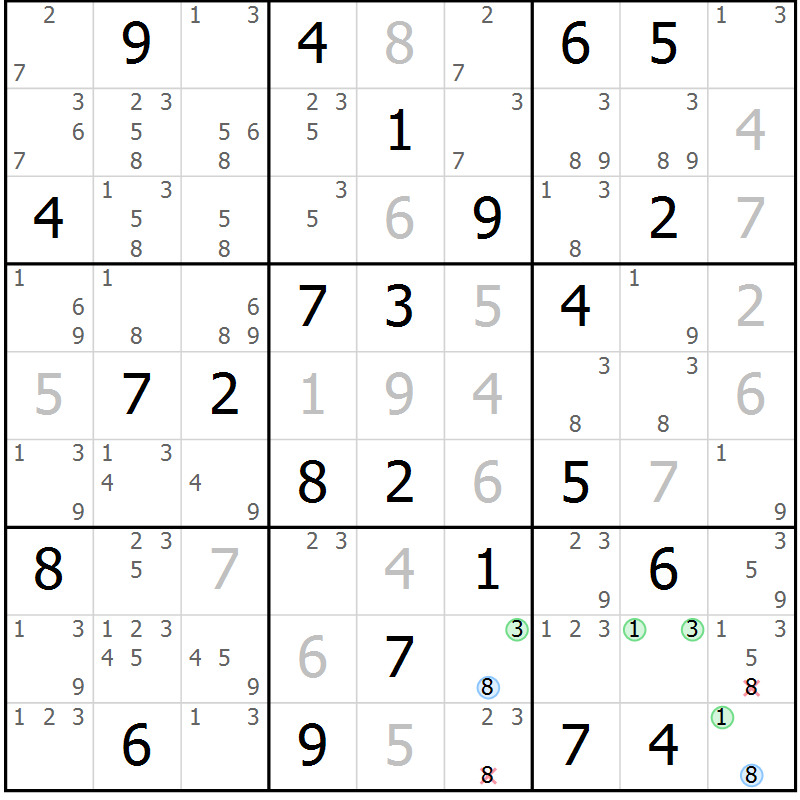 Position des candidats pour la solution de la Gr 44 page 47 du magazine de sudoku Maestro n° 104