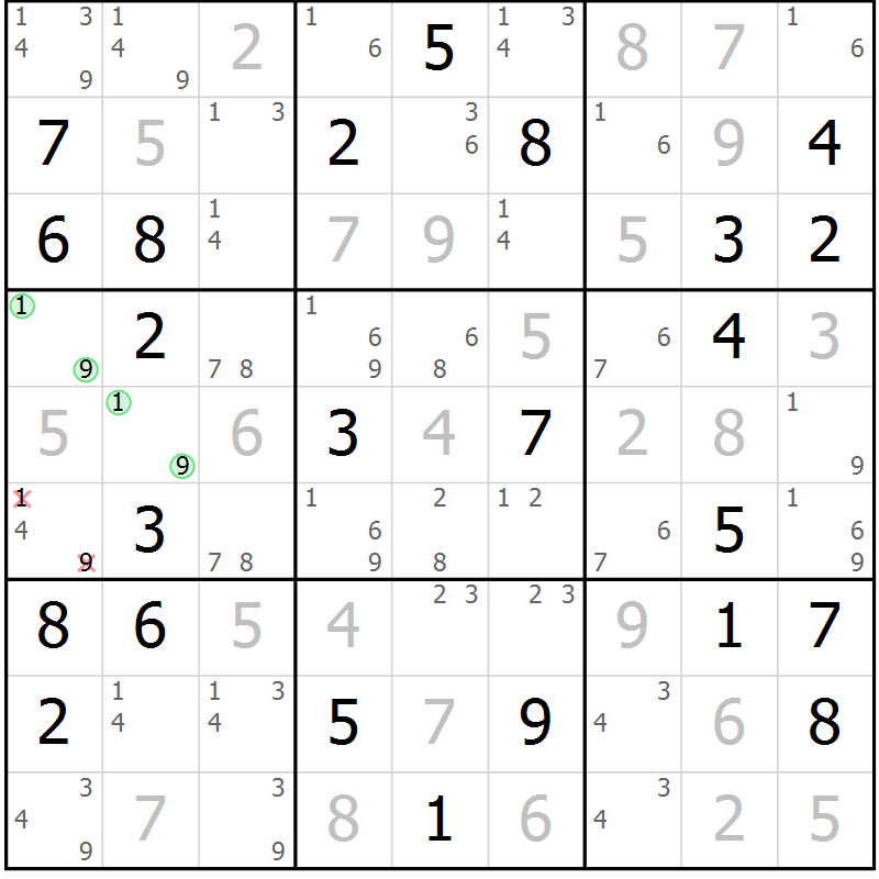 Position des candidats pour la solution de la Gr 45 page 48 du magazine de sudoku Maestro n° 104