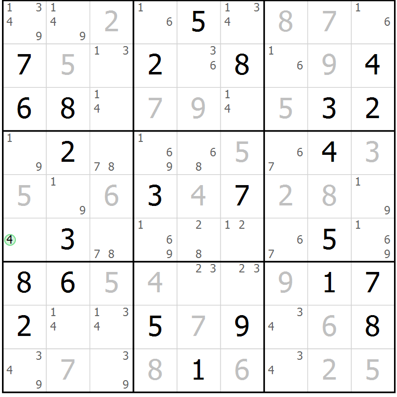 Position des candidats pour la solution de la Gr 45 page 48 du magazine de sudoku Maestro n° 104