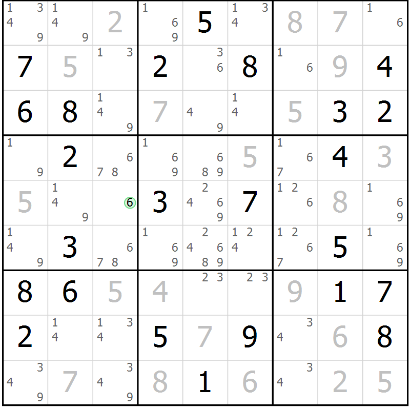 Position des candidats pour la solution de la Gr 45 page 48 du magazine de sudoku Maestro n° 104