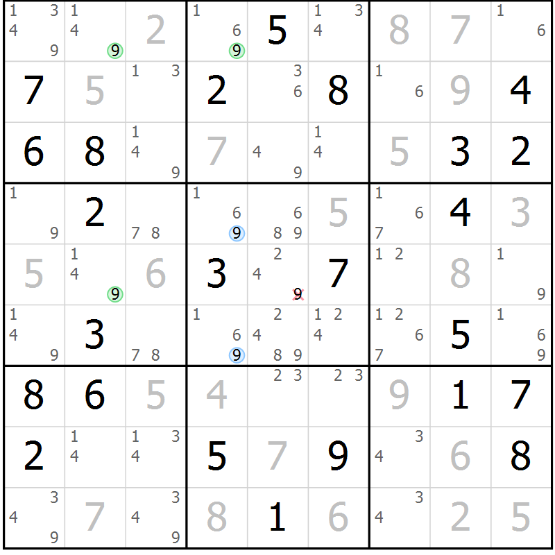 Position des candidats pour la solution de la Gr 45 page 48 du magazine de sudoku Maestro n° 104