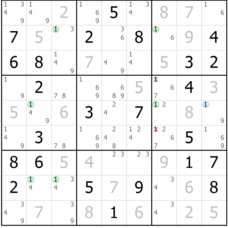 Position des candidats pour la solution de la Gr 45 page 48 du magazine de sudoku Maestro n° 104