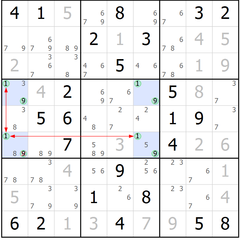 Position des candidats pour la solution de la Gr 46 page 49 du magazine de sudoku Maestro n° 104