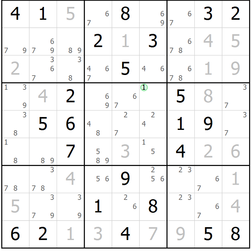 Position des candidats pour la solution de la Gr 46 page 49 du magazine de sudoku Maestro n° 104