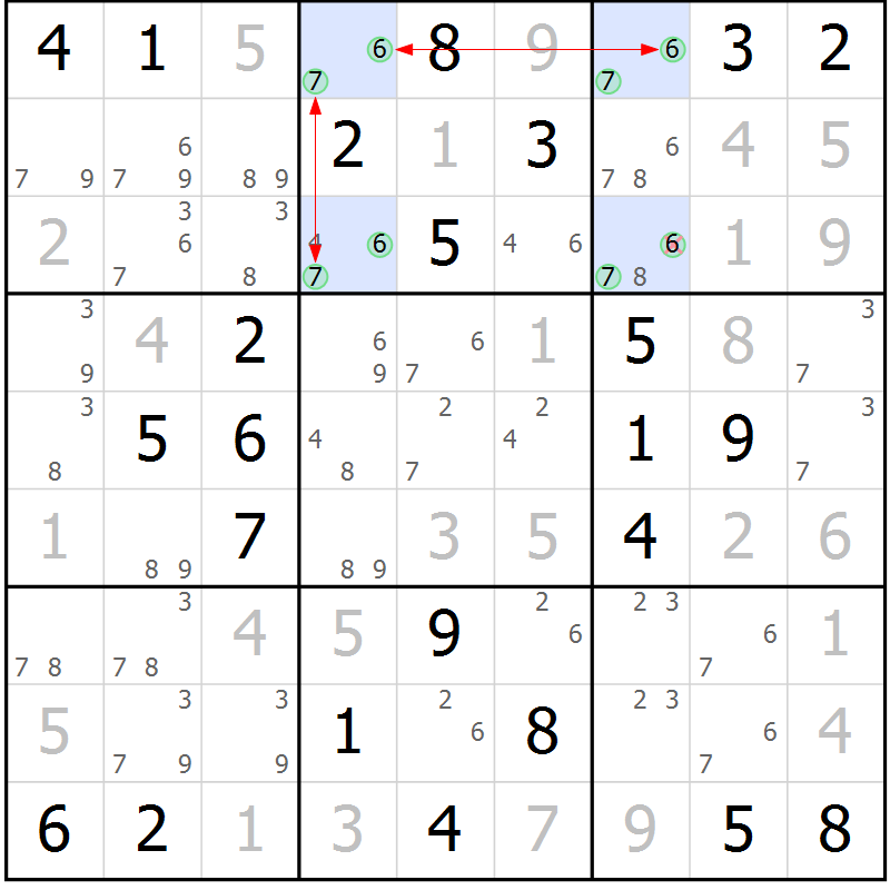 Position des candidats pour la solution de la Gr 46 page 49 du magazine de sudoku Maestro n° 104
