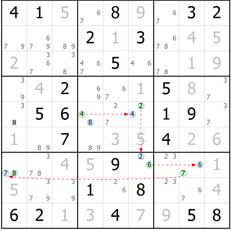 Position des candidats pour la solution de la Gr 46 page 49 du magazine de sudoku Maestro n° 104