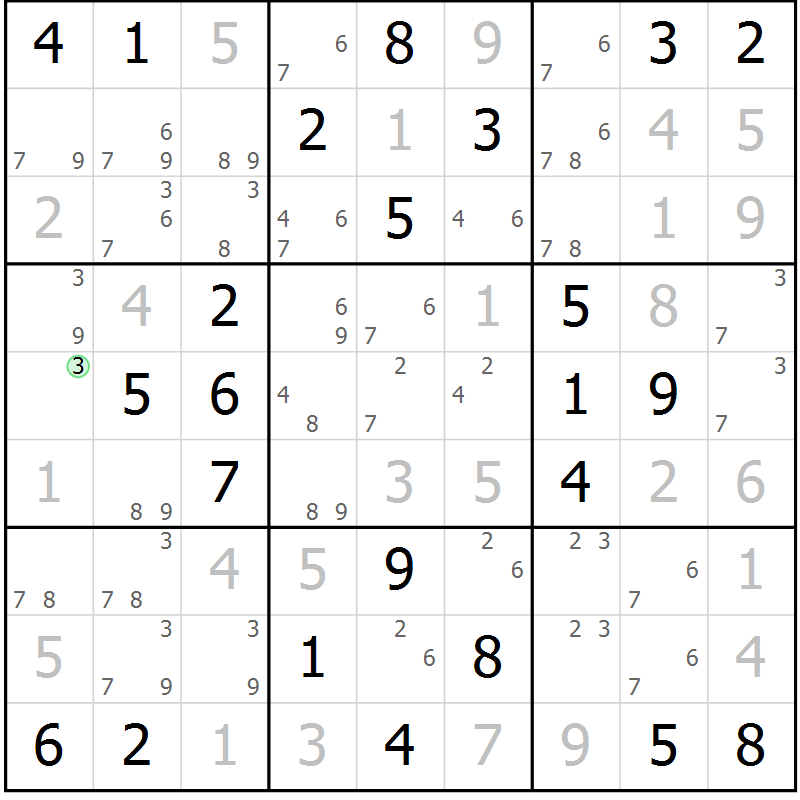 Position des candidats pour la solution de la Gr 46 page 49 du magazine de sudoku Maestro n° 104