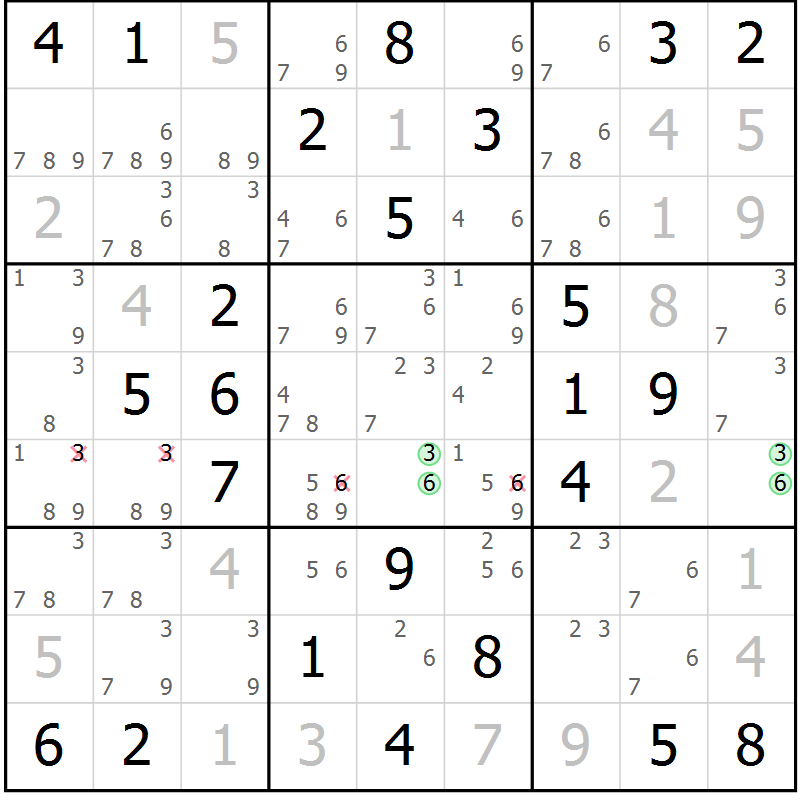 Position des candidats pour la solution de la Gr 46 page 49 du magazine de sudoku Maestro n° 104