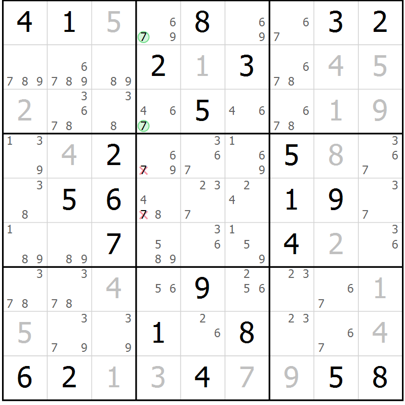 Position des candidats pour la solution de la Gr 46 page 49 du magazine de sudoku Maestro n° 104