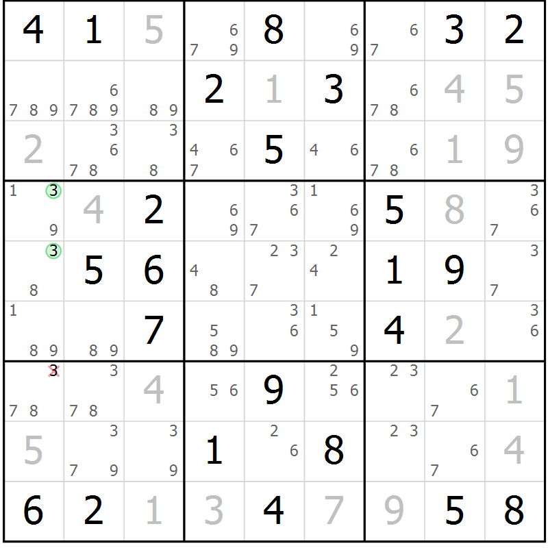 Position des candidats pour la solution de la Gr 46 page 49 du magazine de sudoku Maestro n° 104