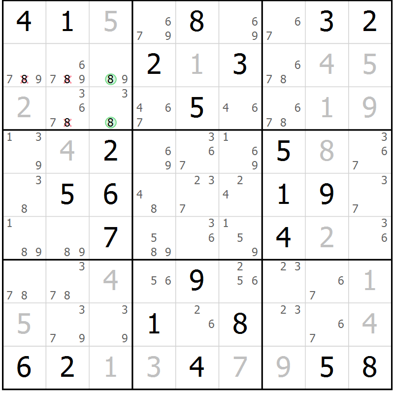 Position des candidats pour la solution de la Gr 46 page 49 du magazine de sudoku Maestro n° 104