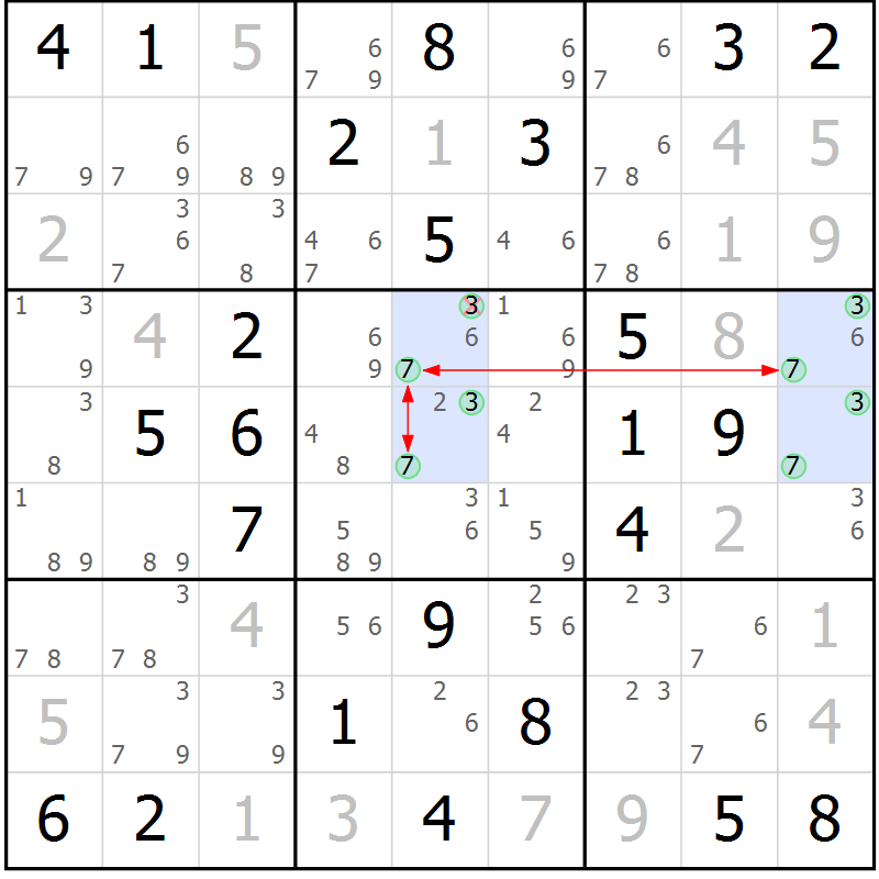 Position des candidats pour la solution de la Gr 46 page 49 du magazine de sudoku Maestro n° 104