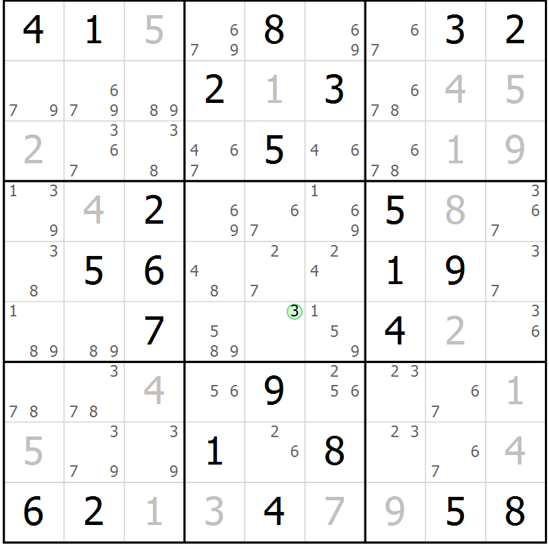 Position des candidats pour la solution de la Gr 46 page 49 du magazine de sudoku Maestro n° 104