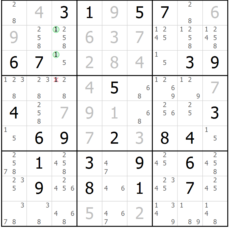 Position des candidats pour la solution de la Gr 47 page 50 du magazine de sudoku Maestro n° 104