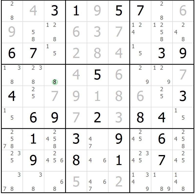 Position des candidats pour la solution de la Gr 47 page 50 du magazine de sudoku Maestro n° 104