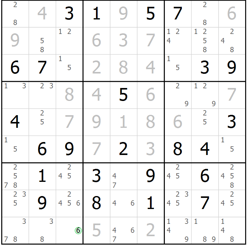 Position des candidats pour la solution de la Gr 47 page 50 du magazine de sudoku Maestro n° 104