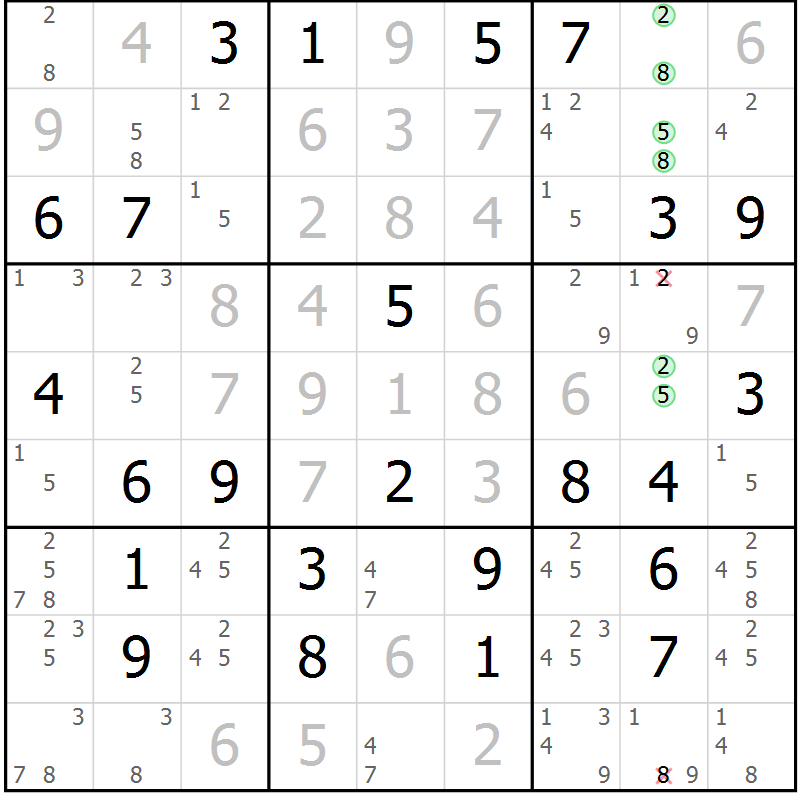 Position des candidats pour la solution de la Gr 47 page 50 du magazine de sudoku Maestro n° 104