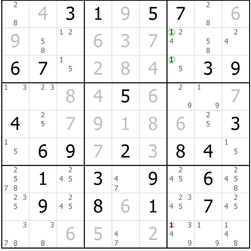 Position des candidats pour la solution de la Gr 47 page 50 du magazine de sudoku Maestro n° 104