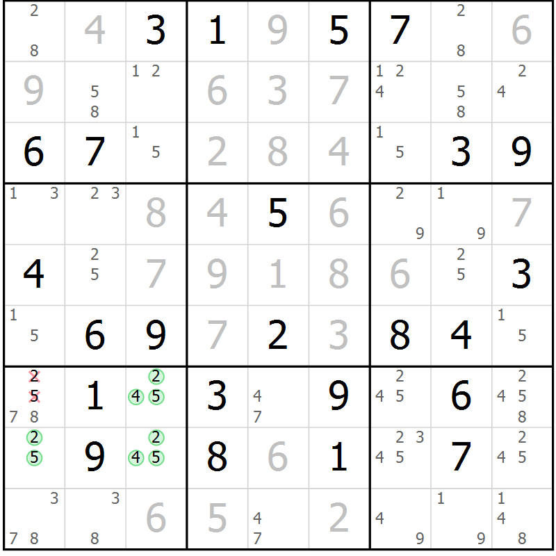 Position des candidats pour la solution de la Gr 47 page 50 du magazine de sudoku Maestro n° 104