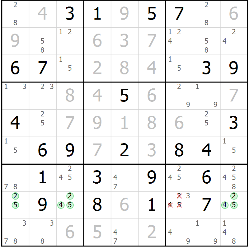 Position des candidats pour la solution de la Gr 47 page 50 du magazine de sudoku Maestro n° 104