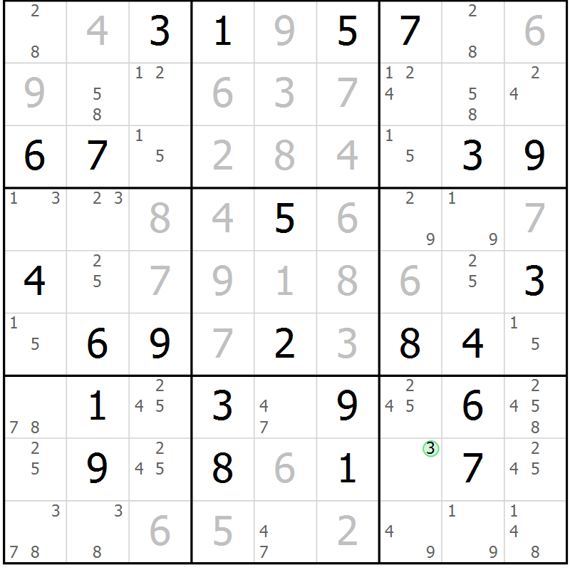 Position des candidats pour la solution de la Gr 47 page 50 du magazine de sudoku Maestro n° 104