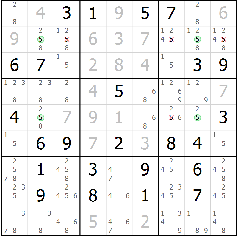 Position des candidats pour la solution de la Gr 47 page 50 du magazine de sudoku Maestro n° 104