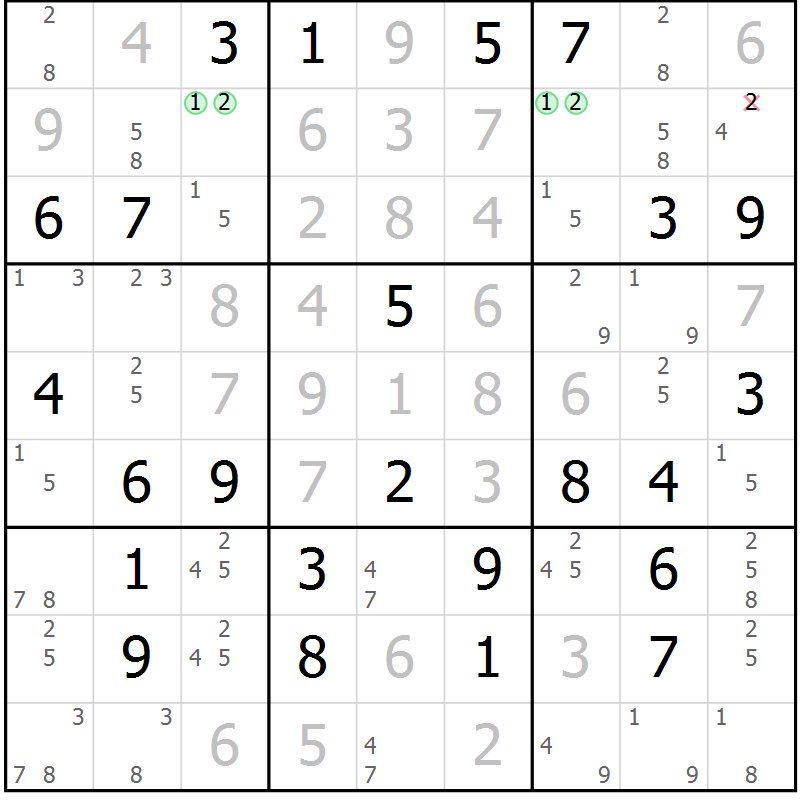 Position des candidats pour la solution de la Gr 47 page 50 du magazine de sudoku Maestro n° 104