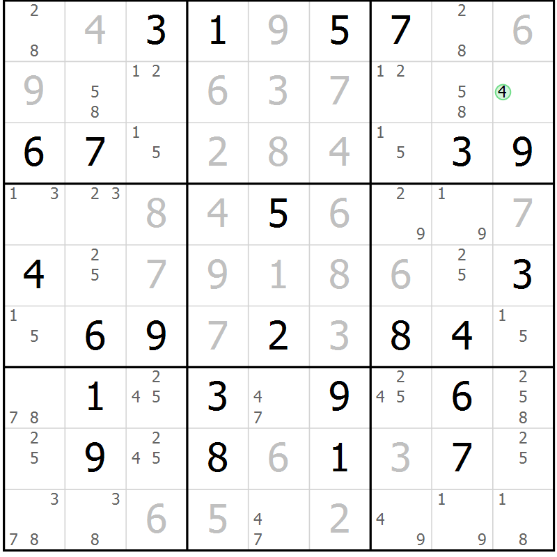 Position des candidats pour la solution de la Gr 47 page 50 du magazine de sudoku Maestro n° 104