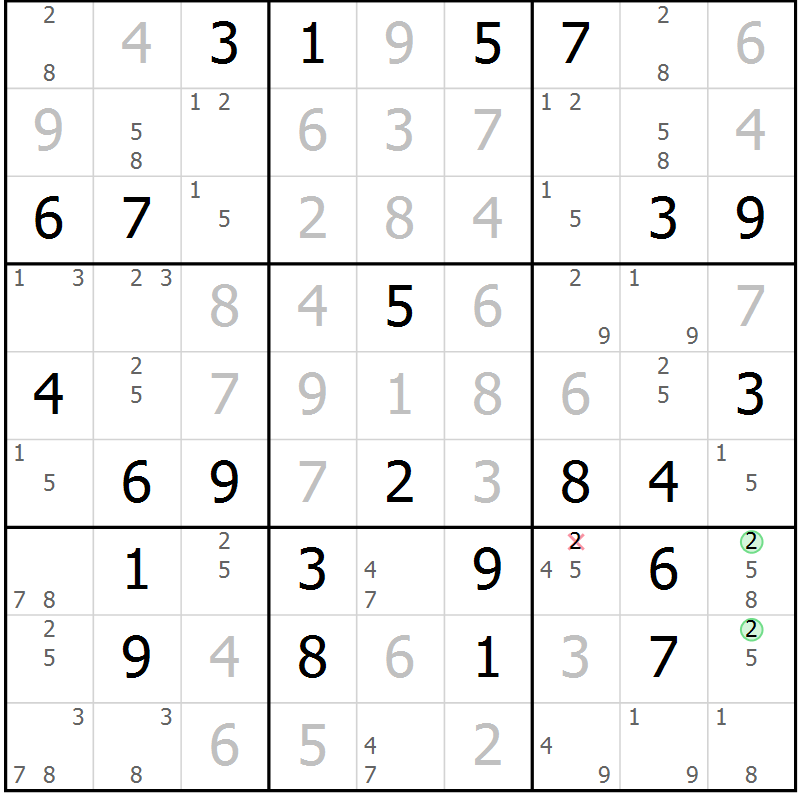 Position des candidats pour la solution de la Gr 47 page 50 du magazine de sudoku Maestro n° 104
