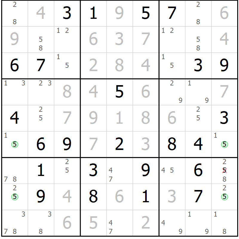 Position des candidats pour la solution de la Gr 47 page 50 du magazine de sudoku Maestro n° 104
