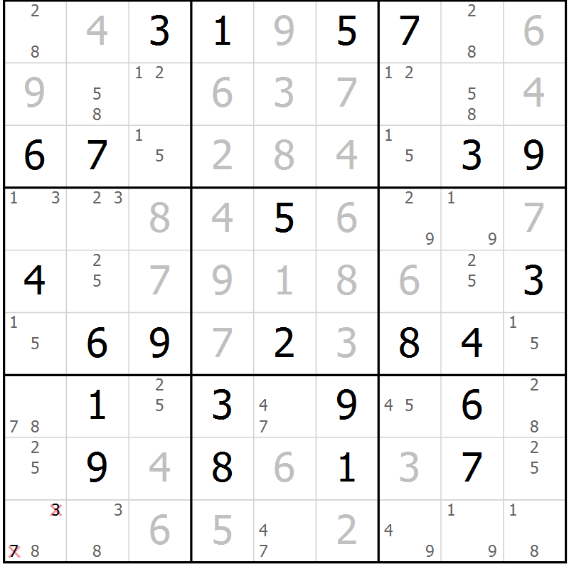 Position des candidats pour la solution de la Gr 47 page 50 du magazine de sudoku Maestro n° 104
