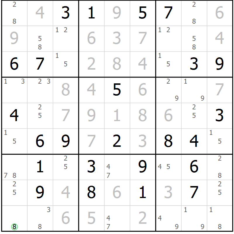 Position des candidats pour la solution de la Gr 47 page 50 du magazine de sudoku Maestro n° 104