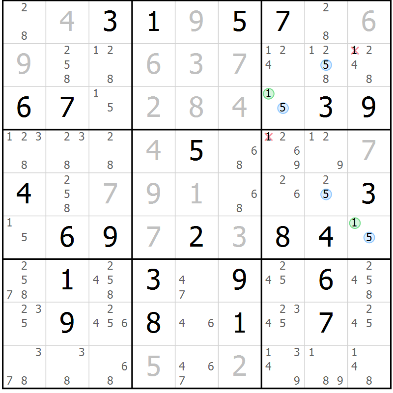 Position des candidats pour la solution de la Gr 47 page 50 du magazine de sudoku Maestro n° 104
