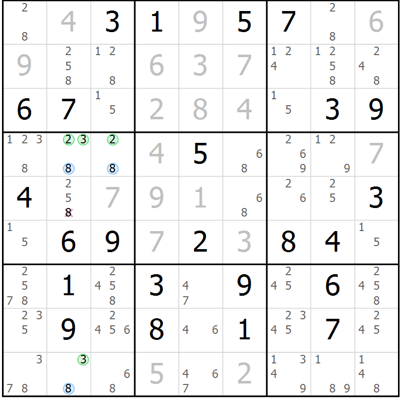 Position des candidats pour la solution de la Gr 47 page 50 du magazine de sudoku Maestro n° 104