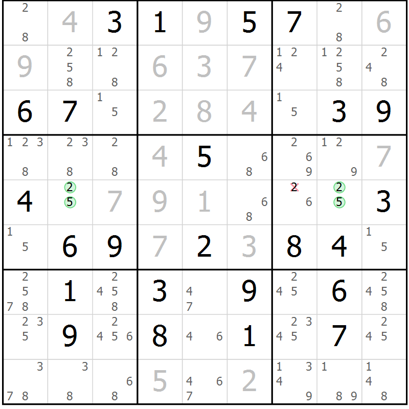 Position des candidats pour la solution de la Gr 47 page 50 du magazine de sudoku Maestro n° 104