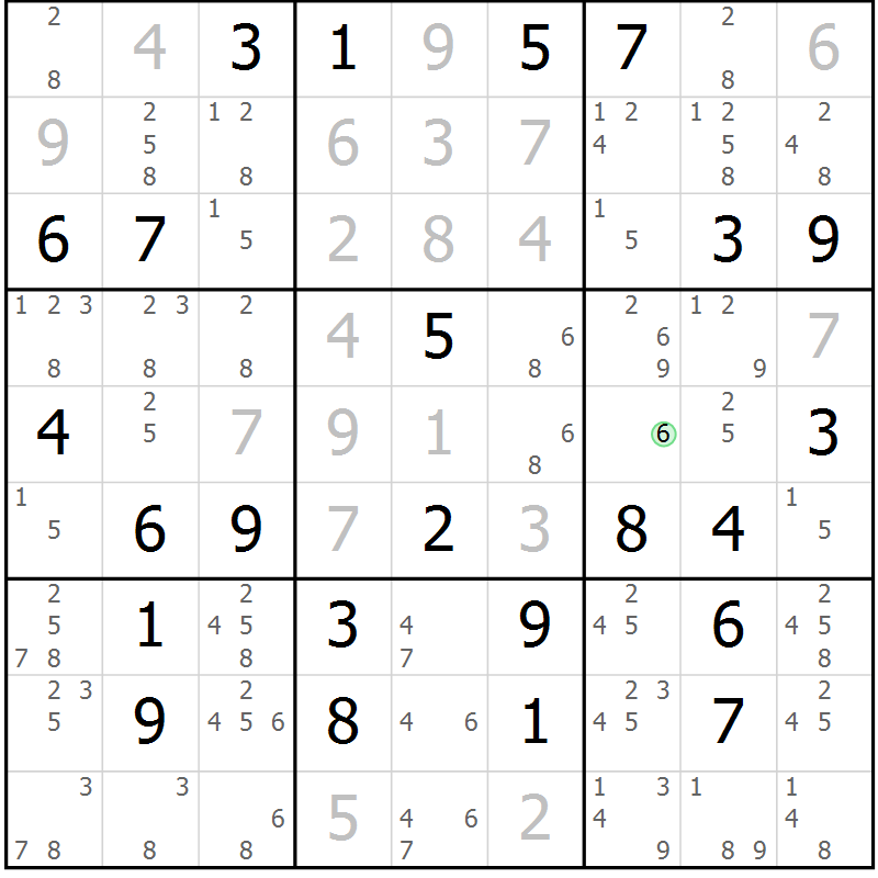 Position des candidats pour la solution de la Gr 47 page 50 du magazine de sudoku Maestro n° 104