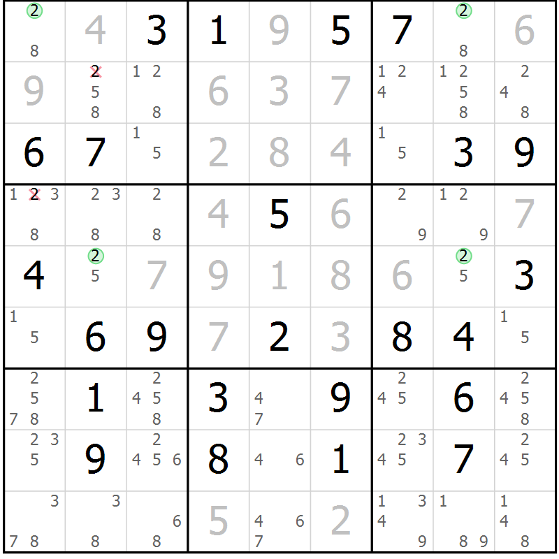 Position des candidats pour la solution de la Gr 47 page 50 du magazine de sudoku Maestro n° 104