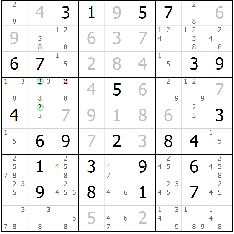 Position des candidats pour la solution de la Gr 47 page 50 du magazine de sudoku Maestro n° 104