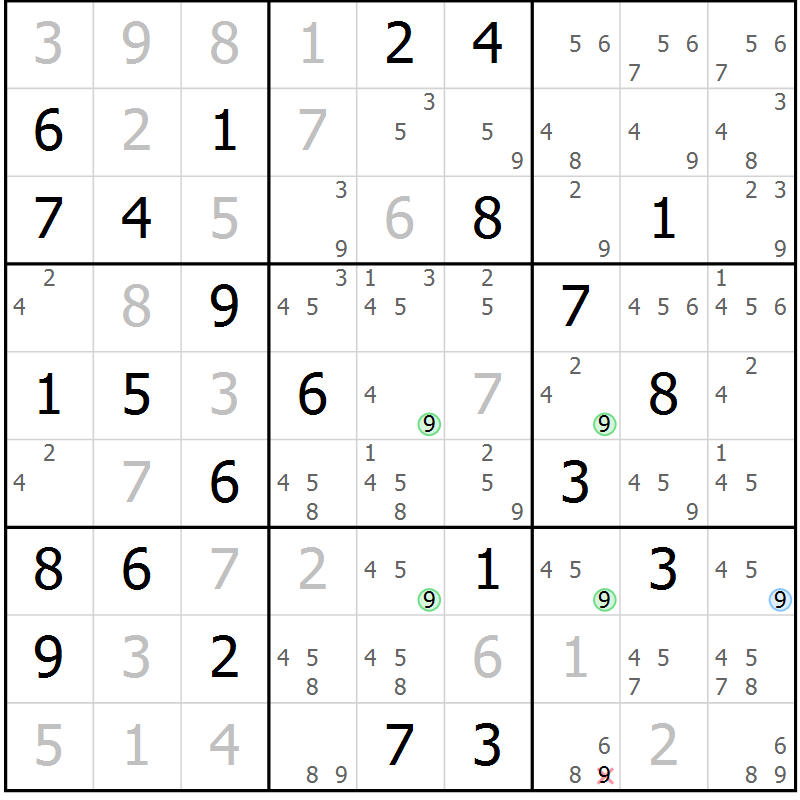 Position des candidats pour la solution de la Gr 48 page 51 du magazine de sudoku Maestro n° 104