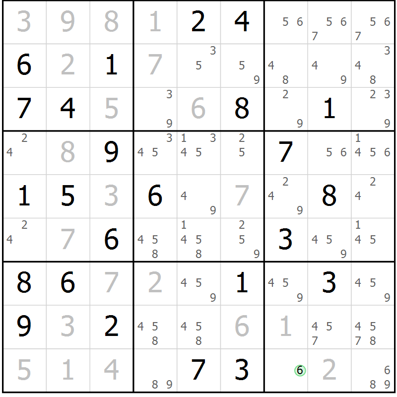 Position des candidats pour la solution de la Gr 48 page 51 du magazine de sudoku Maestro n° 104