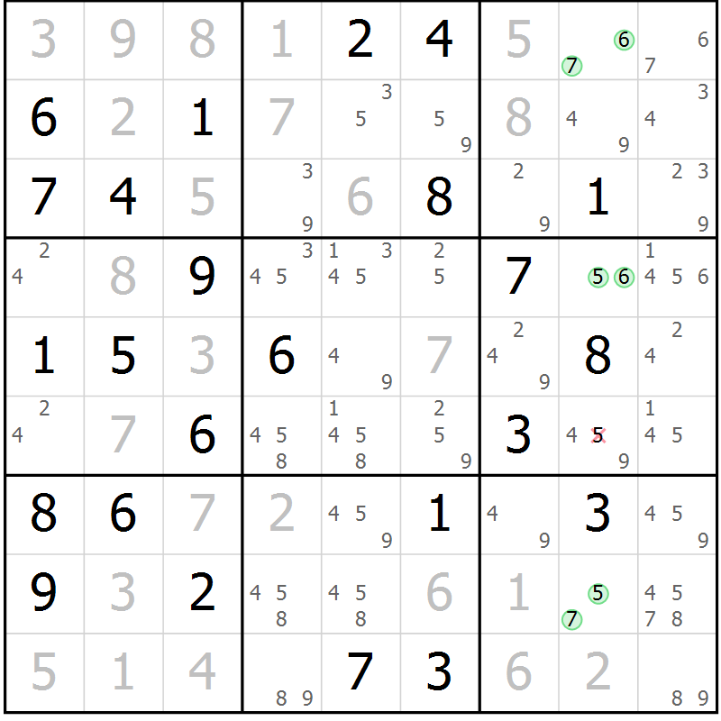 Position des candidats pour la solution de la Gr 48 page 51 du magazine de sudoku Maestro n° 104