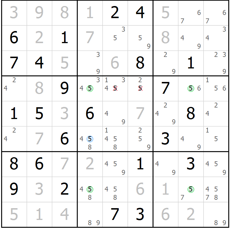 Position des candidats pour la solution de la Gr 48 page 51 du magazine de sudoku Maestro n° 104