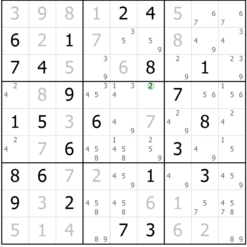 Position des candidats pour la solution de la Gr 48 page 51 du magazine de sudoku Maestro n° 104